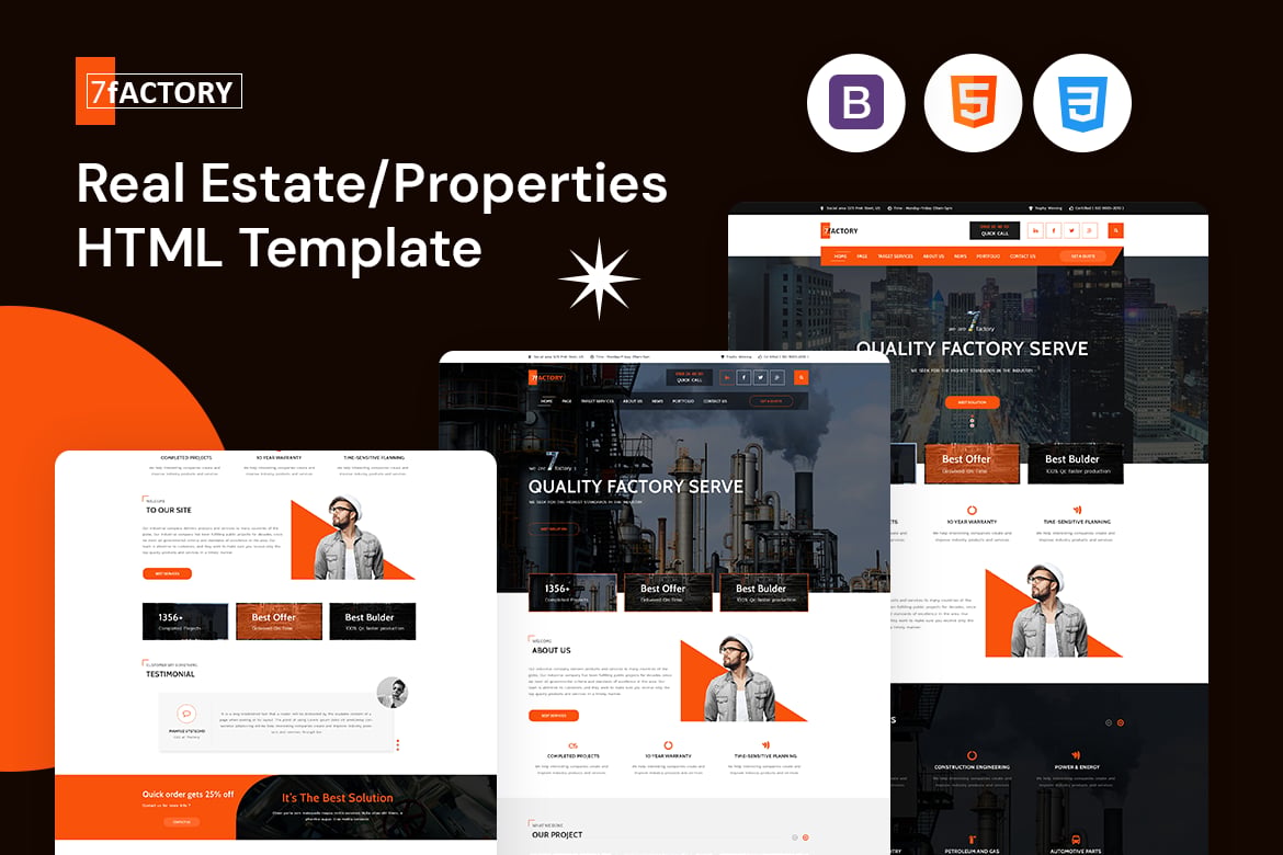 Imagen de portada de 7fACTORY - Industrial & Manufacturing HTML (plantilla web)