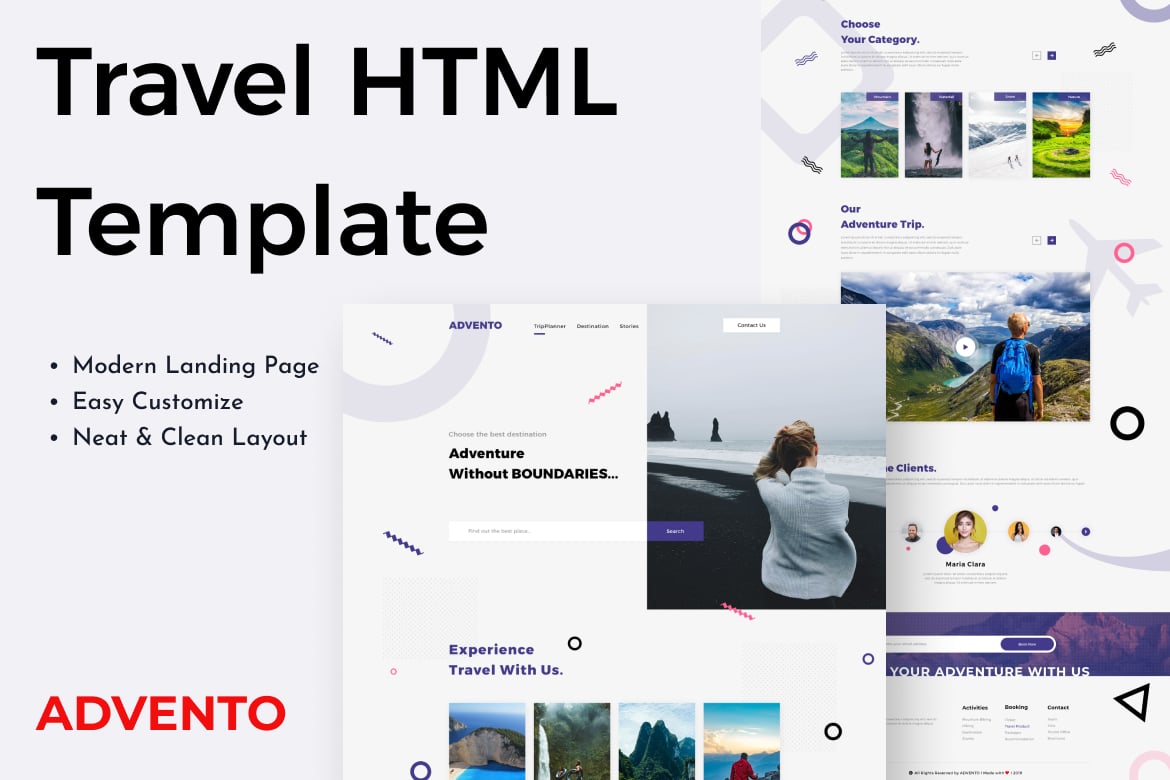 Imagen de portada de Advento - Travel One Page HTML Template (plantilla web)
