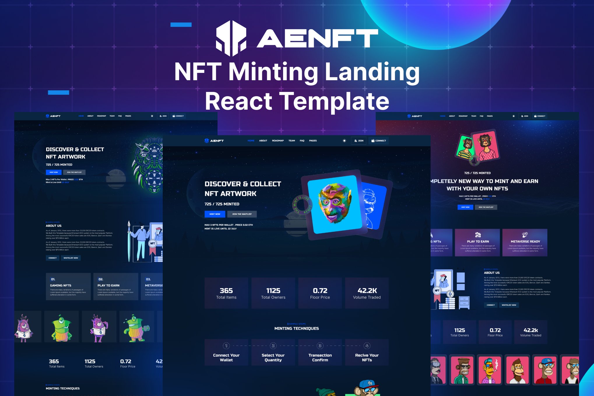 Imagen de portada de Aenft - NFT Minting or Collection React Template (plantilla web)