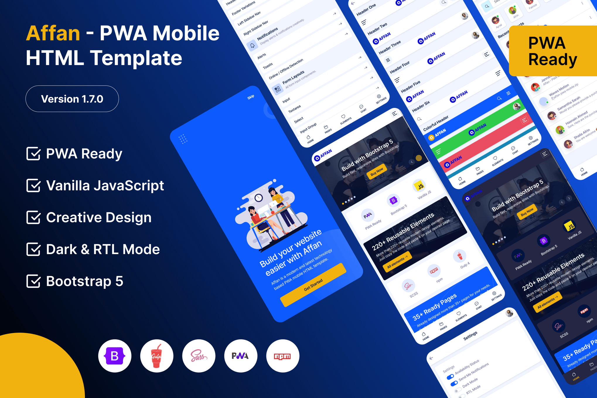 Imagen de portada de Affan - PWA Mobile HTML Template (plantilla web)