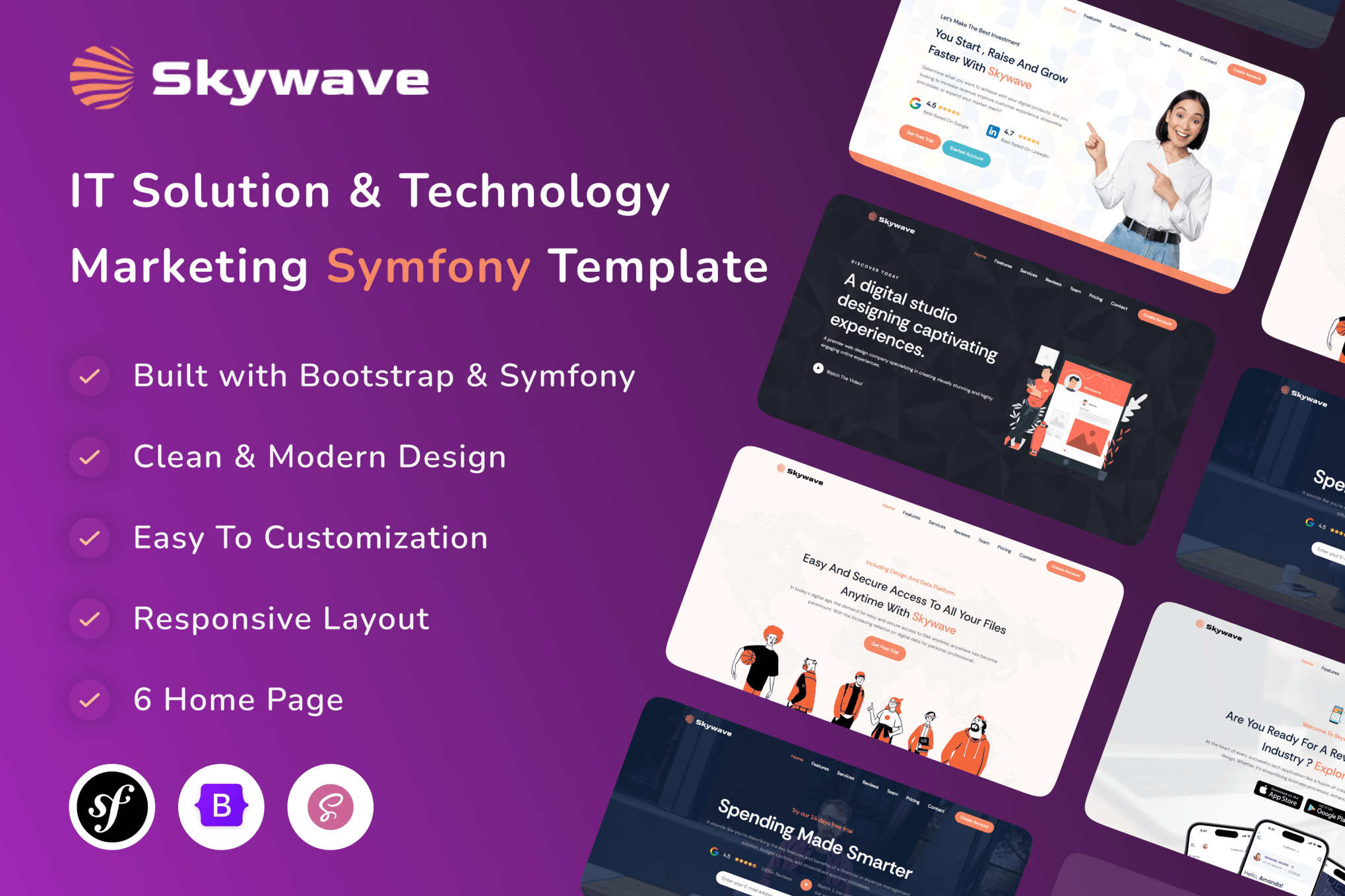 Imagen de portada de Agency & Technology Symfony Template - Skywave (plantilla web)