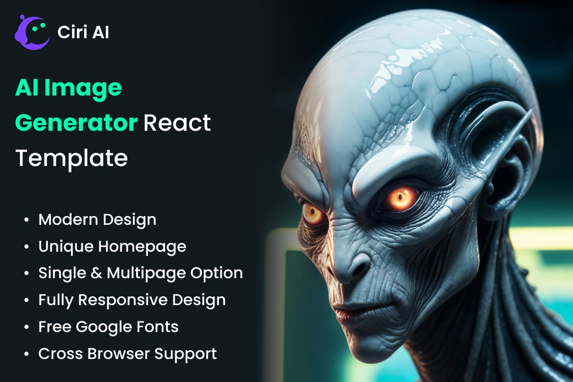 Imagen de portada de AI Image Generator React Template - Ciri AI (plantilla web)