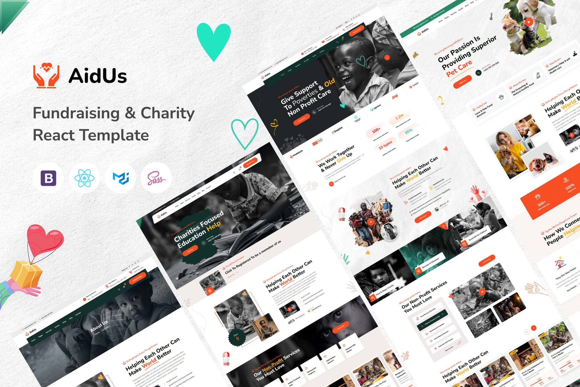Imagen de portada de AidUs – Charity Nonprofit React Template (plantilla web)