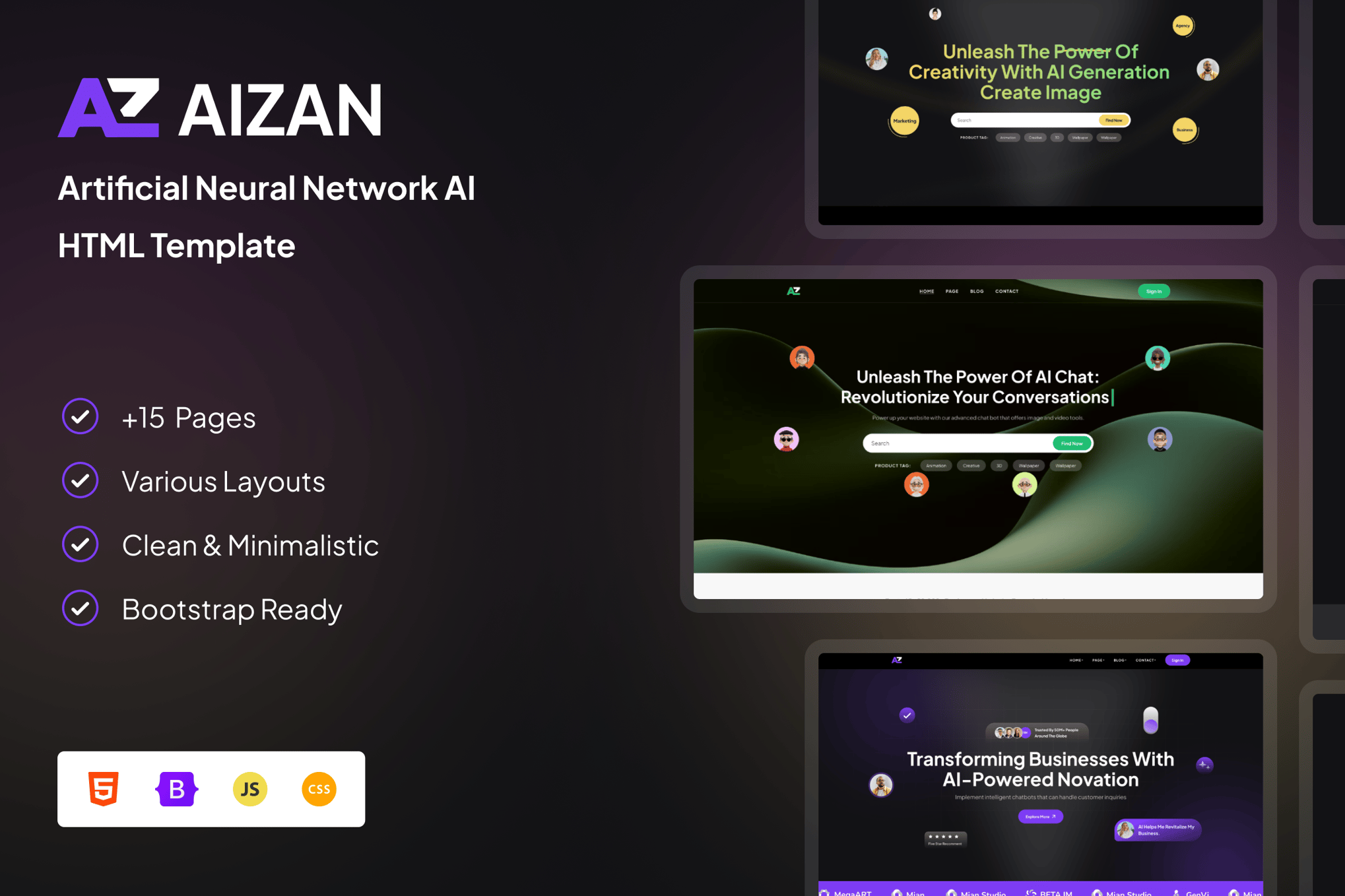 Imagen de portada de Aizan - Artificial Neural Network AI HTML Template (plantilla web)