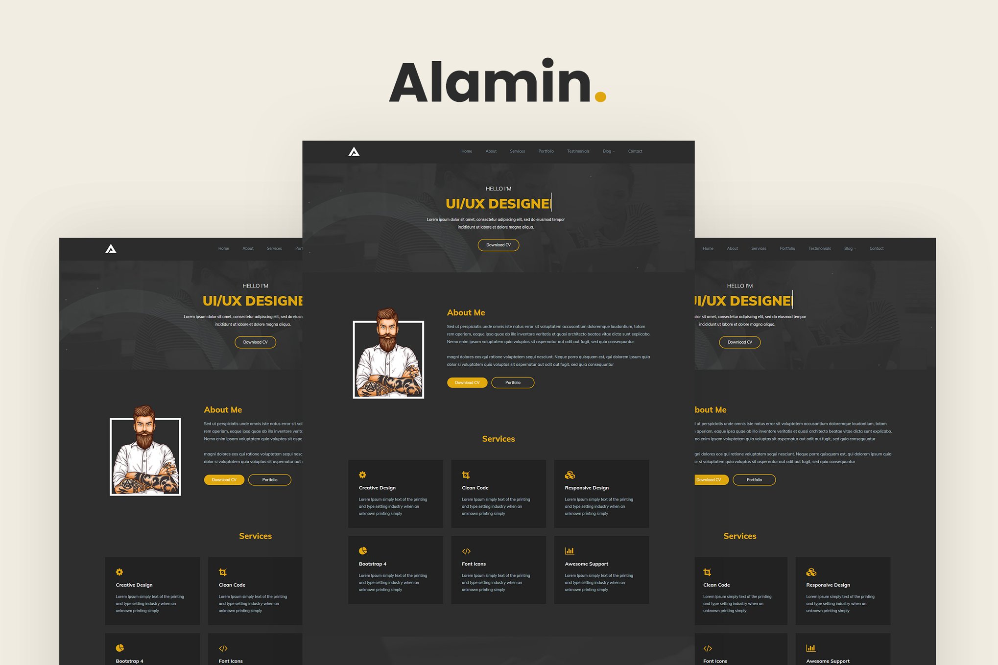 Imagen de portada de Alamin - One Page Portfolio (plantilla web)