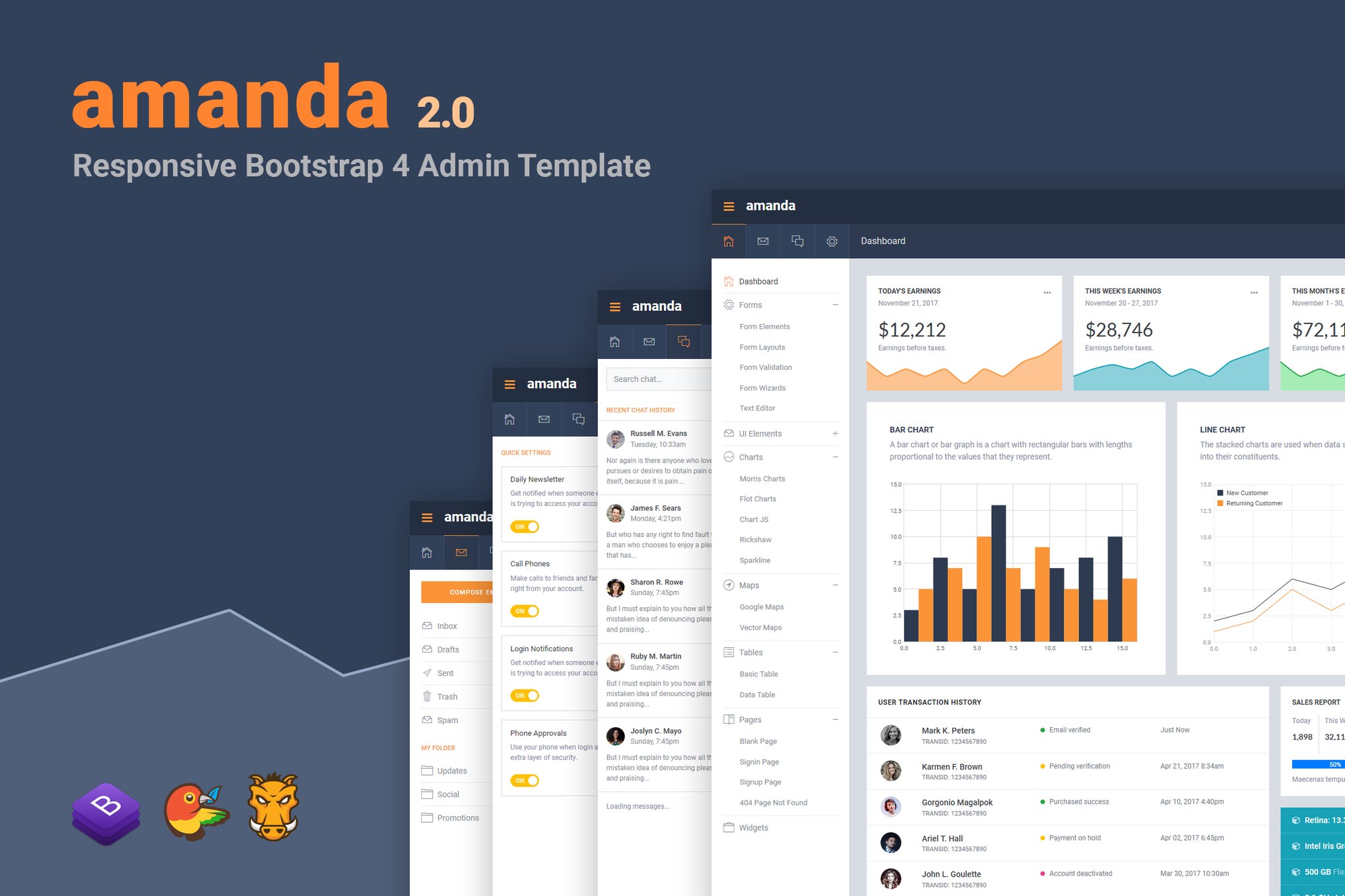 Imagen de portada de Amanda Responsive Bootstrap 4 Admin Template (plantilla web)