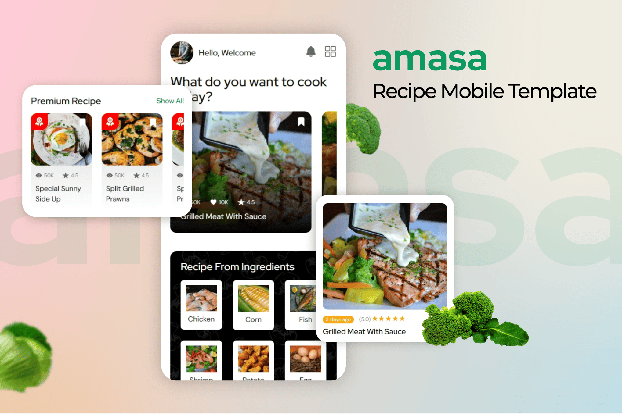 Imagen de portada de Amasa - Food Recipe Mobile Template (plantilla web)