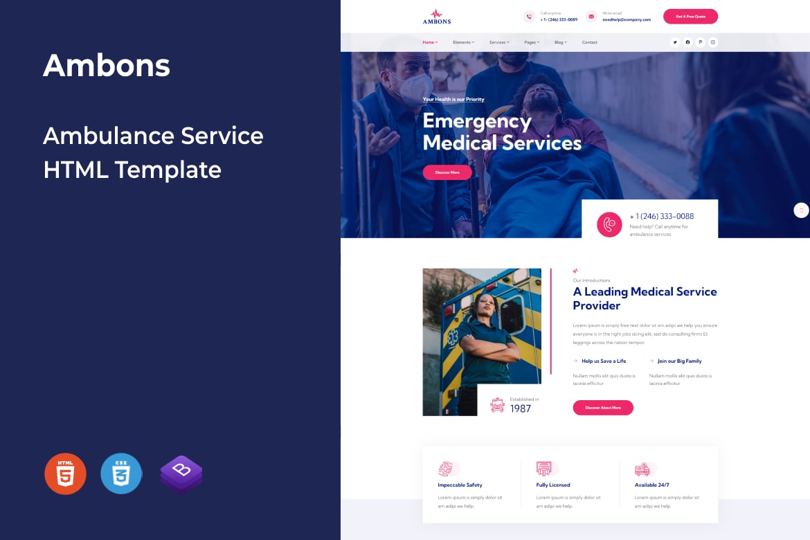 Imagen de portada de Ambons - Ambulance Service HTML Template (plantilla web)