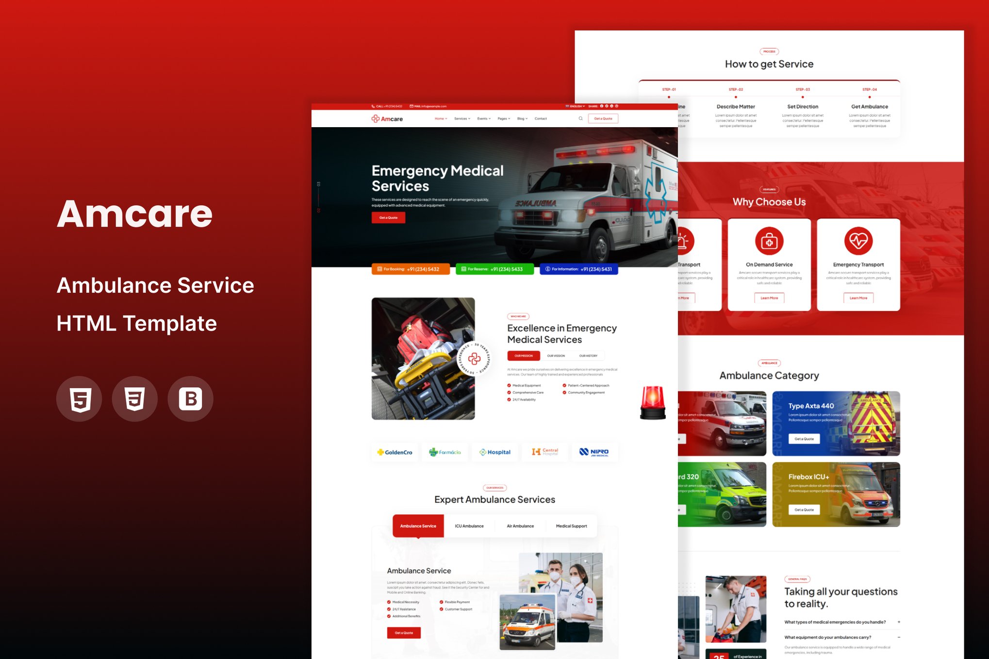 Imagen de portada de Amcare - Ambulance Service HTML Template (plantilla web)