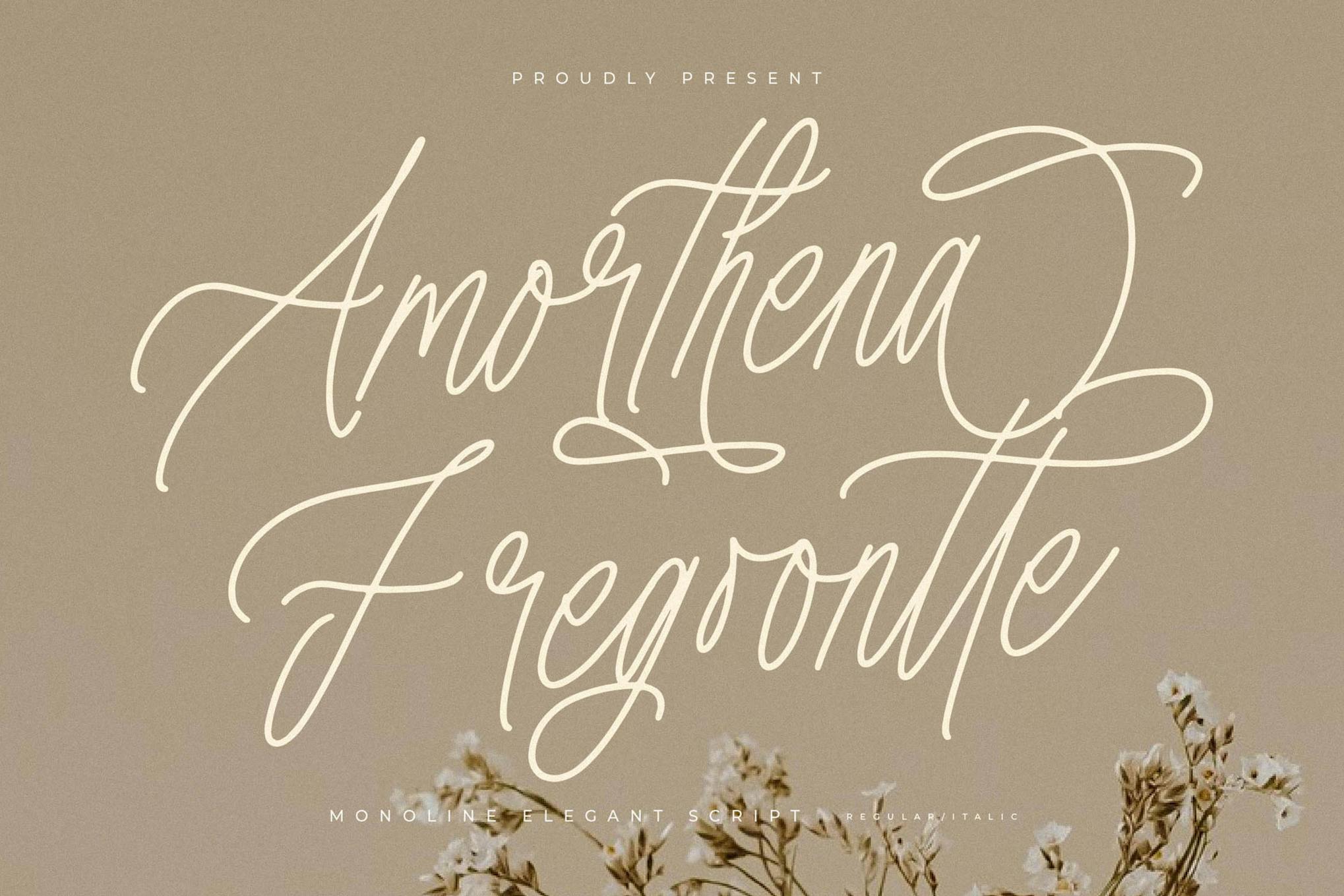 Imagen de portada de Amorthena Fregoontte Monoline Elegant Script Font (fuente)