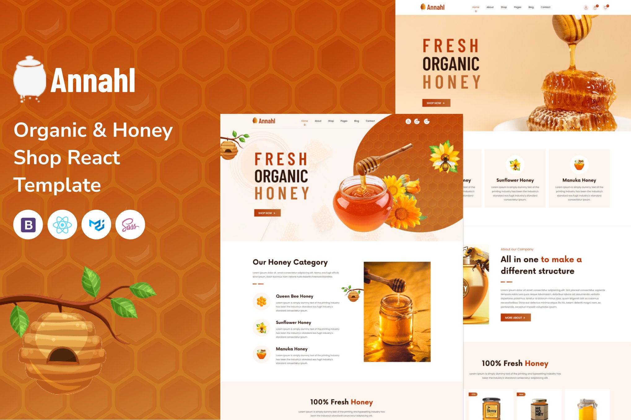 Imagen de portada de Annahl - Beekeeping and Honey Shop React Template (plantilla web)