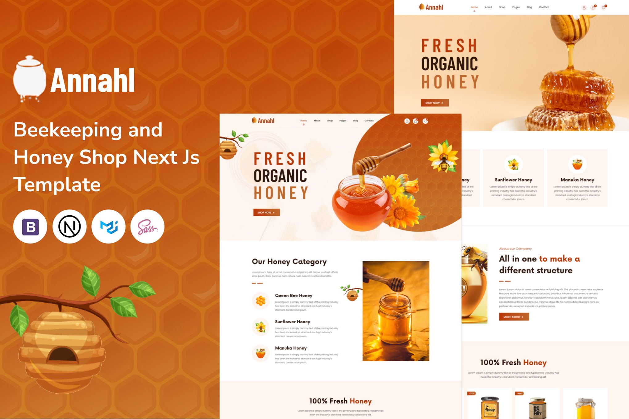 Imagen de portada de Annahl - Beekeeping Honey Shop Next Js Template (plantilla web)