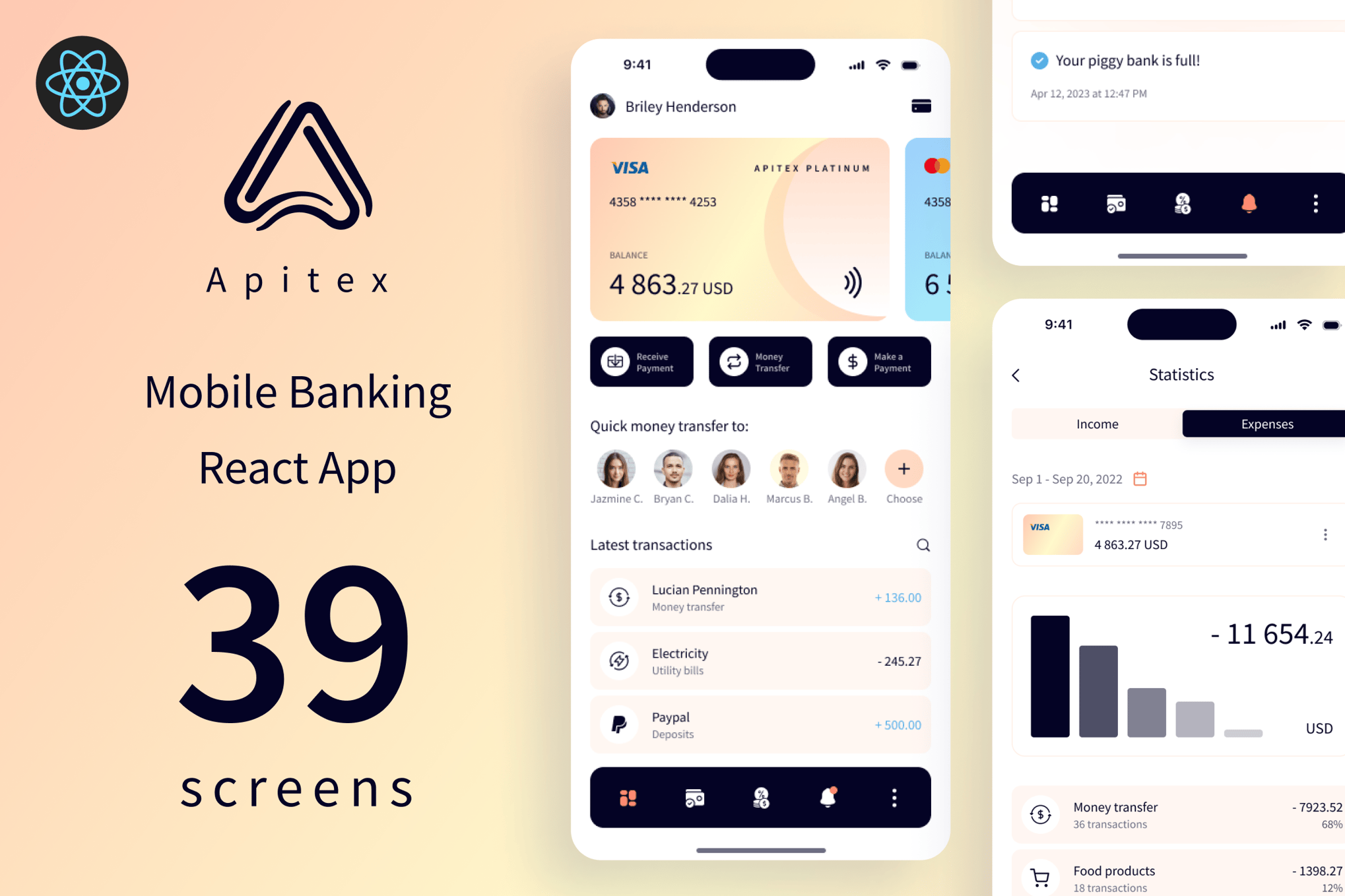 Imagen de portada de Apitex - Mobile Banking React App | PWA (plantilla web)