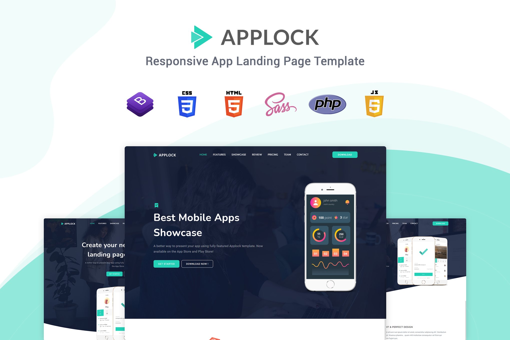 Imagen de portada de Applock - Responsive App Landing Page Template (plantilla web)