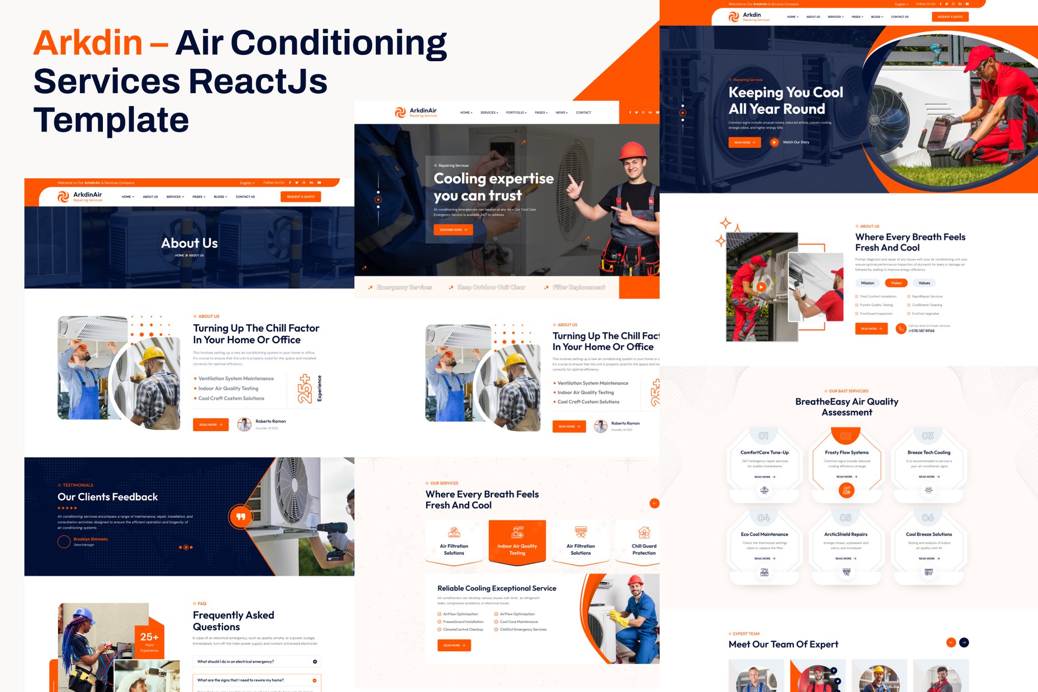 Imagen de portada de Arkdin – Air Conditioning Services ReactJs Templat (plantilla web)