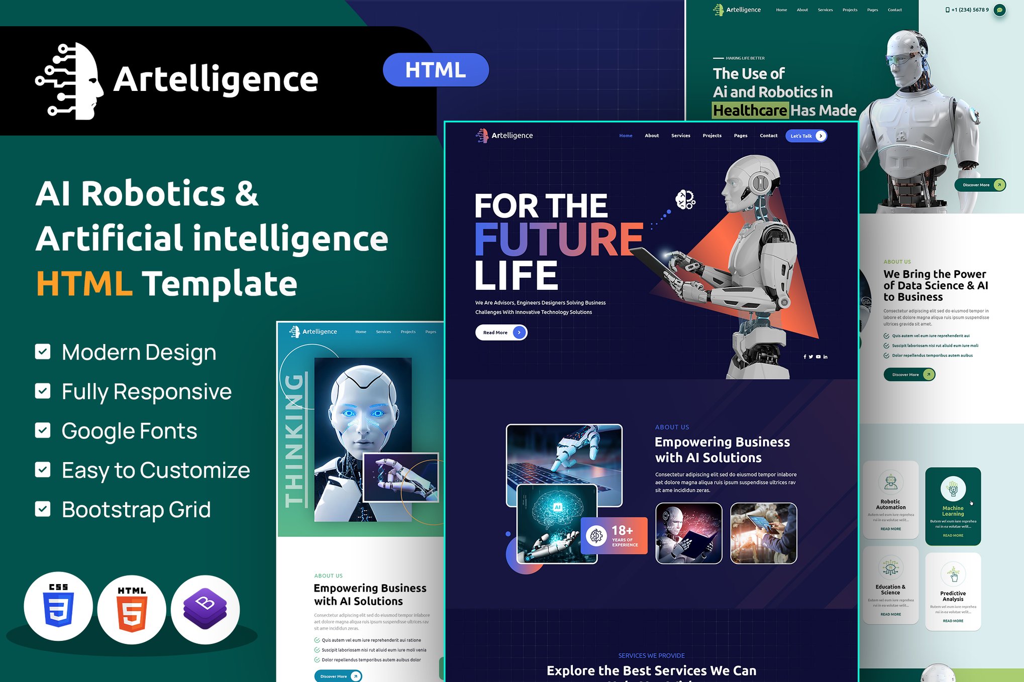 Imagen de portada de Artelligence | AI & Robotics HTML Template (plantilla web)