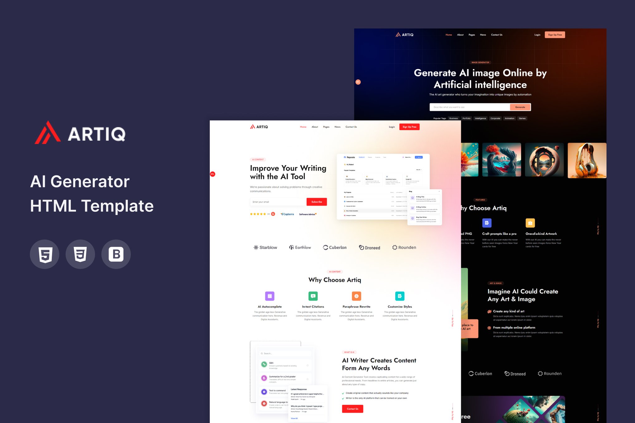 Imagen de portada de Artiq - AI Generator HTML Template (plantilla web)
