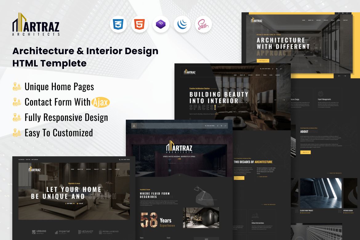 Imagen de portada de Artraz - Architecture & Interior Design HTML (plantilla web)