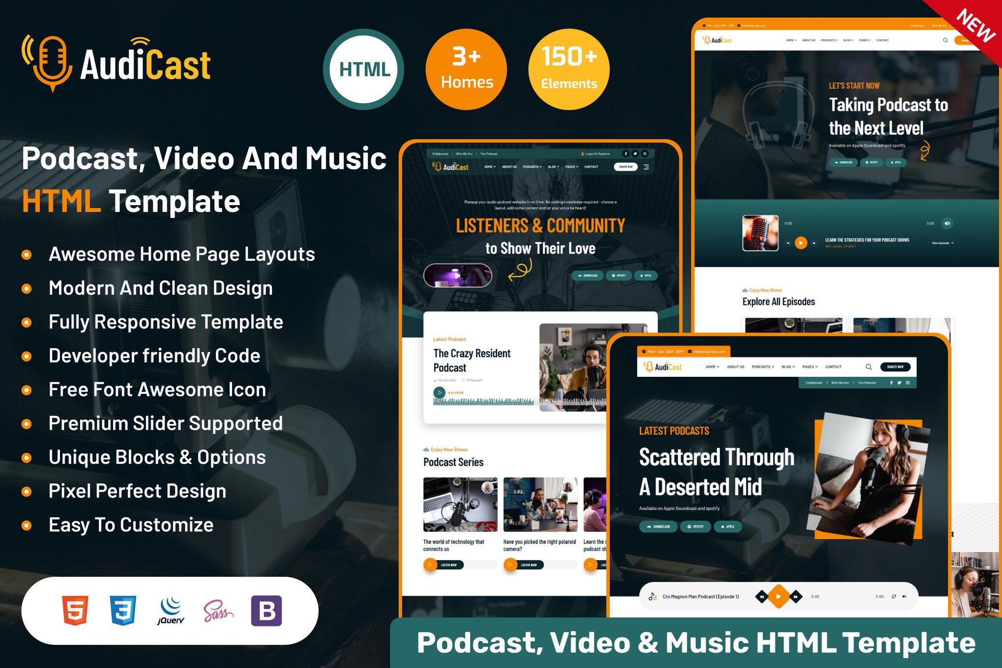 Imagen de portada de Audicast - Podcast, Video & Music HTML Template (plantilla web)