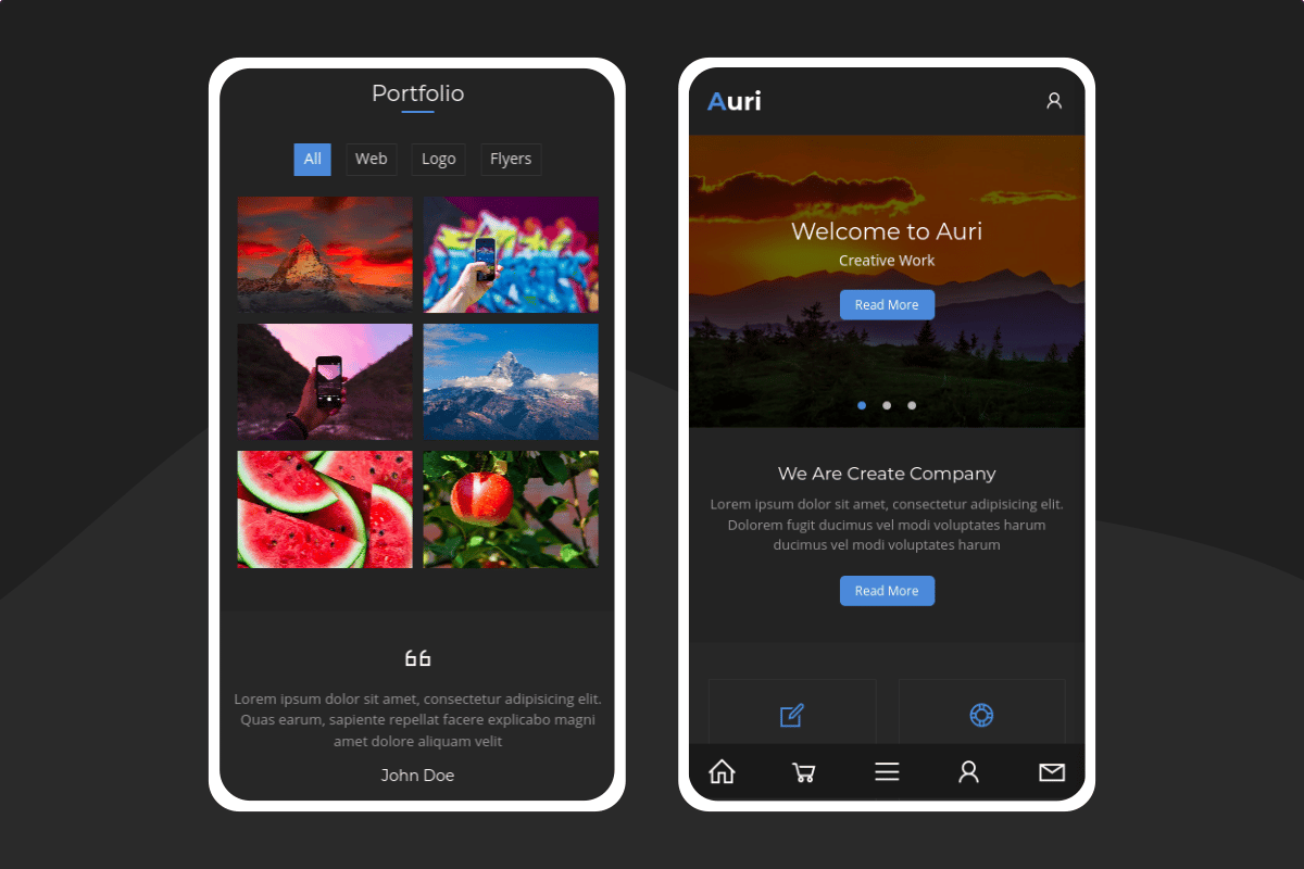 Imagen de portada de Auri - A Modern Mobile Template (plantilla web)