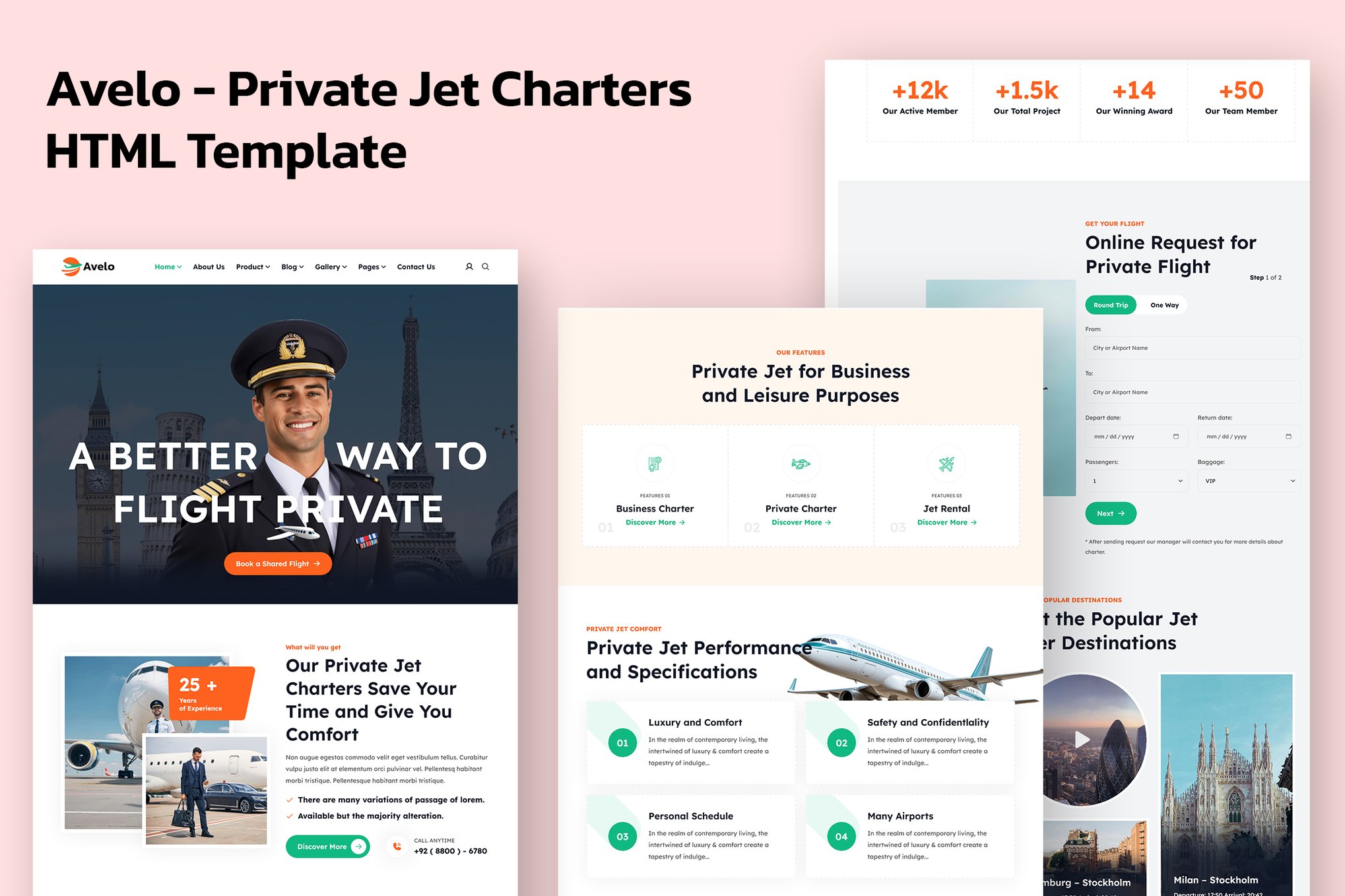 Imagen de portada de Avelo - Private Jet Charters HTML Template (plantilla web)