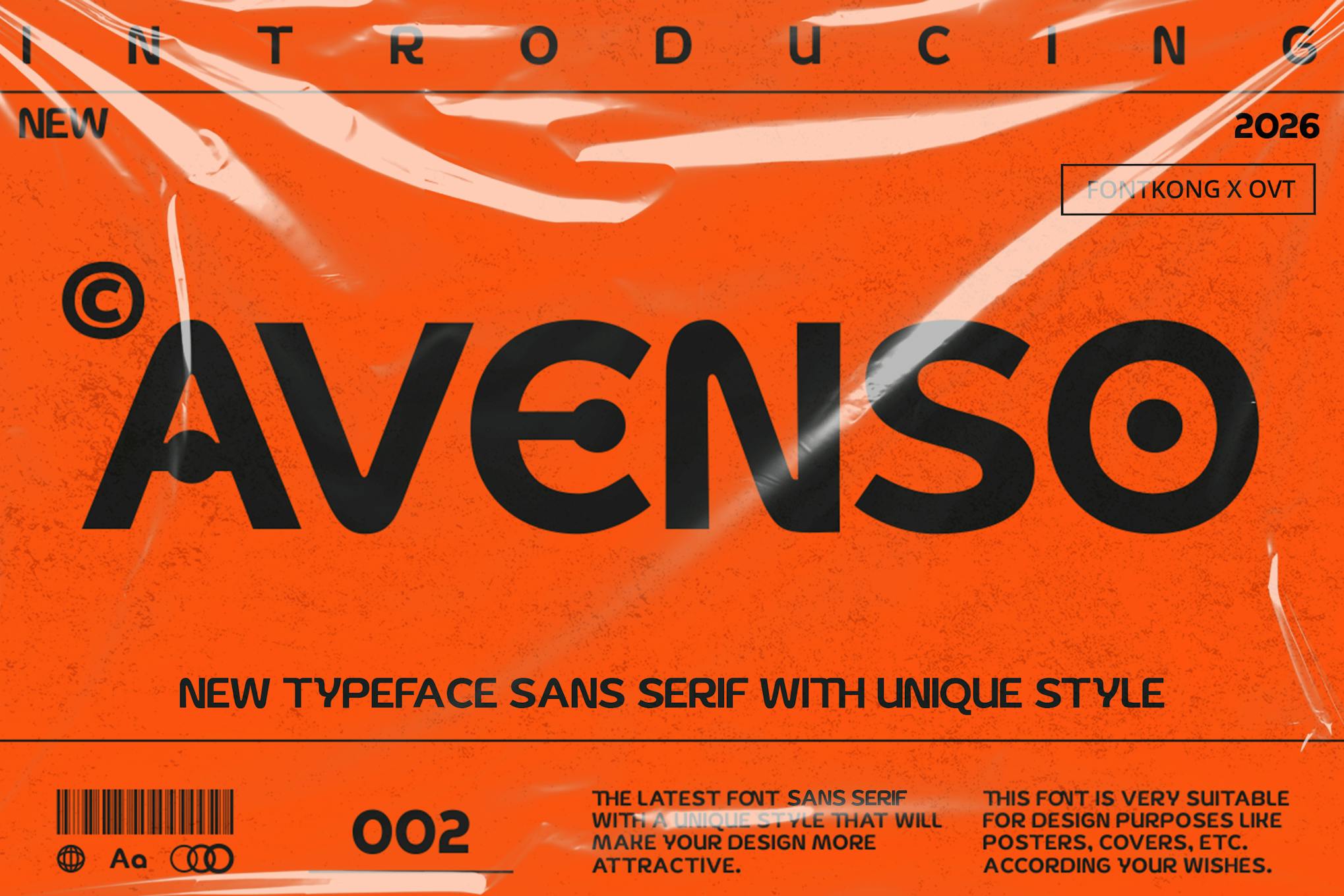 Imagen de portada de Avenso - New Sans Serif Typeface with Unique Style (fuente)