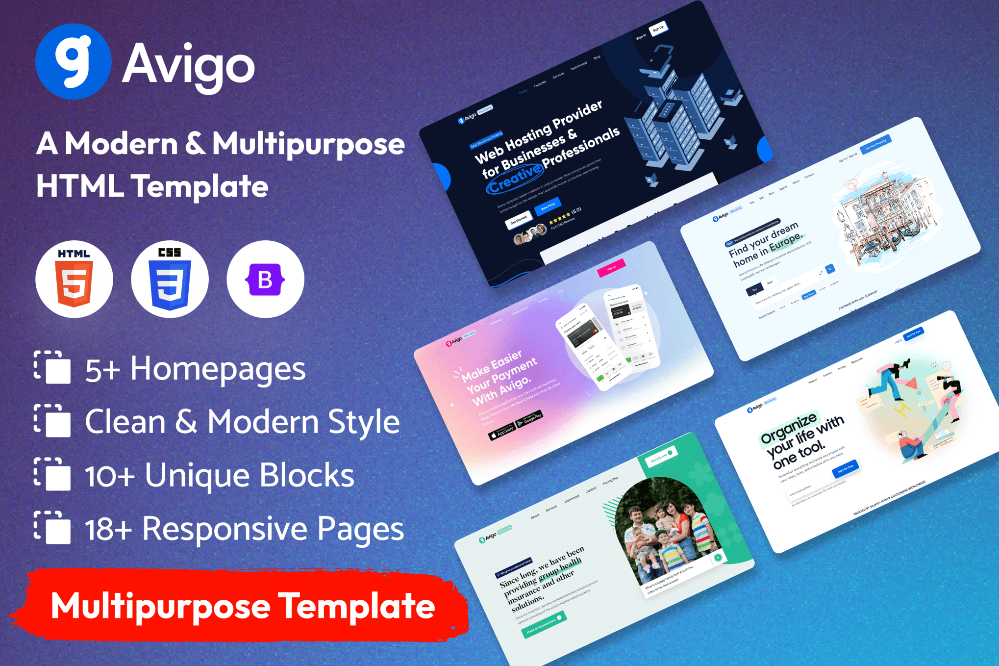 Imagen de portada de Avigo - Multipurpose Business HTML Template (plantilla web)