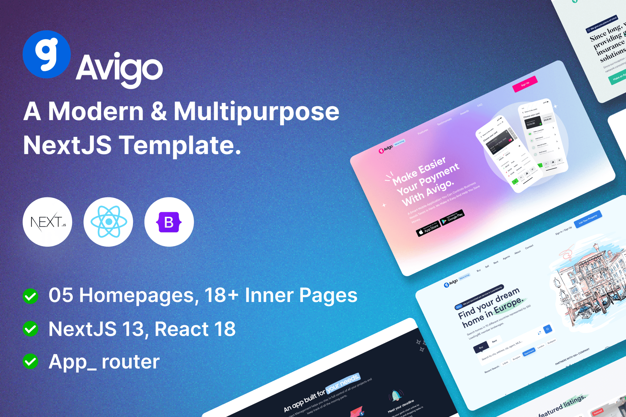 Imagen de portada de Avigo - Multipurpose Business NextJS Template (plantilla web)