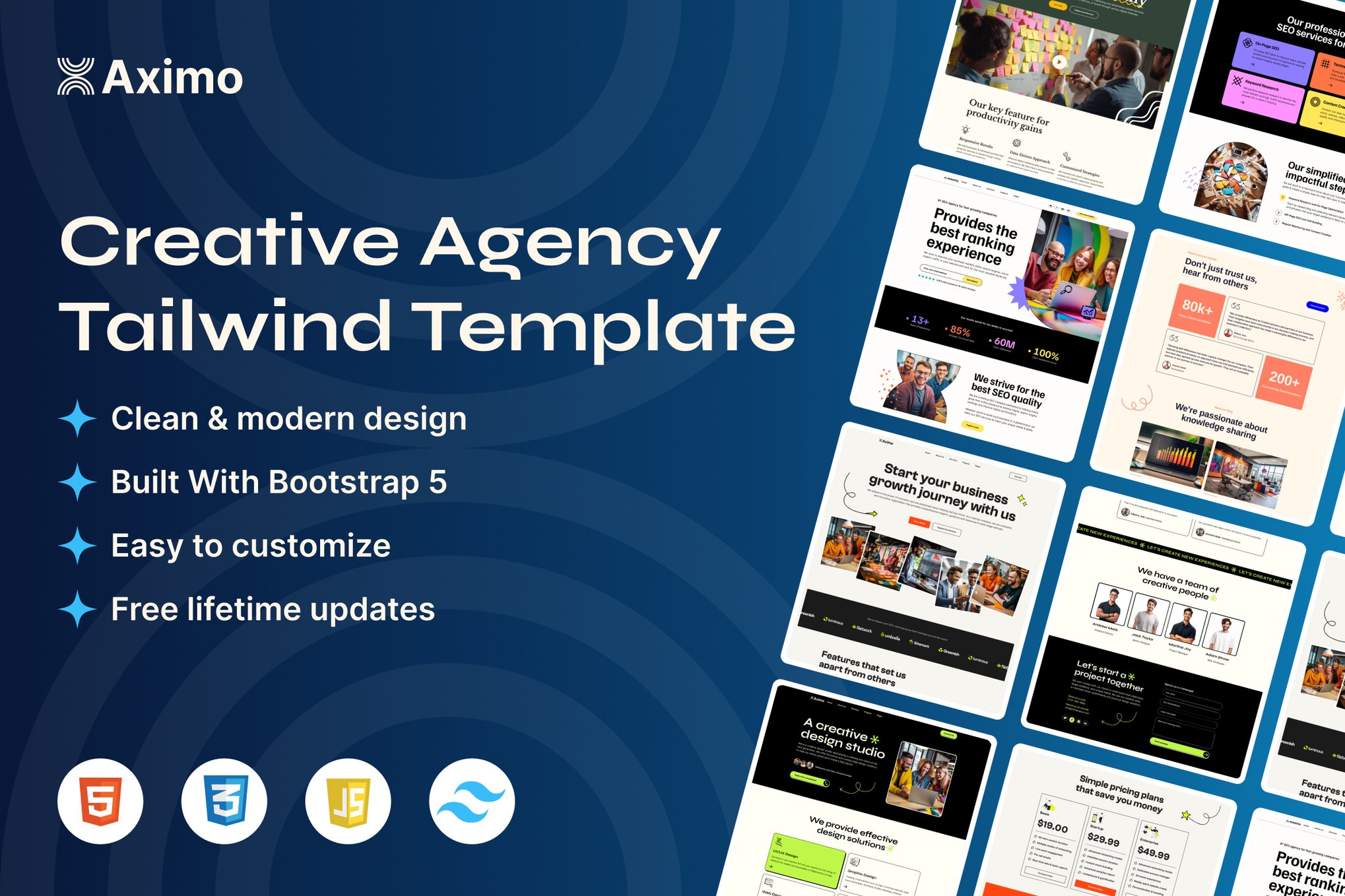 Imagen de portada de Aximo - Creative Agency Tailwind Template (plantilla web)