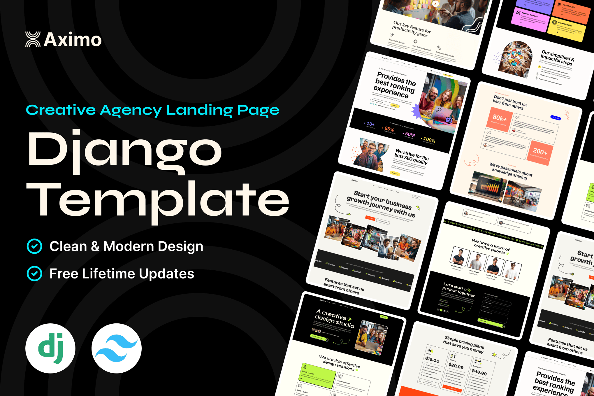 Imagen de portada de Aximo - Django - Creative Agency Tailwind Template (plantilla web)