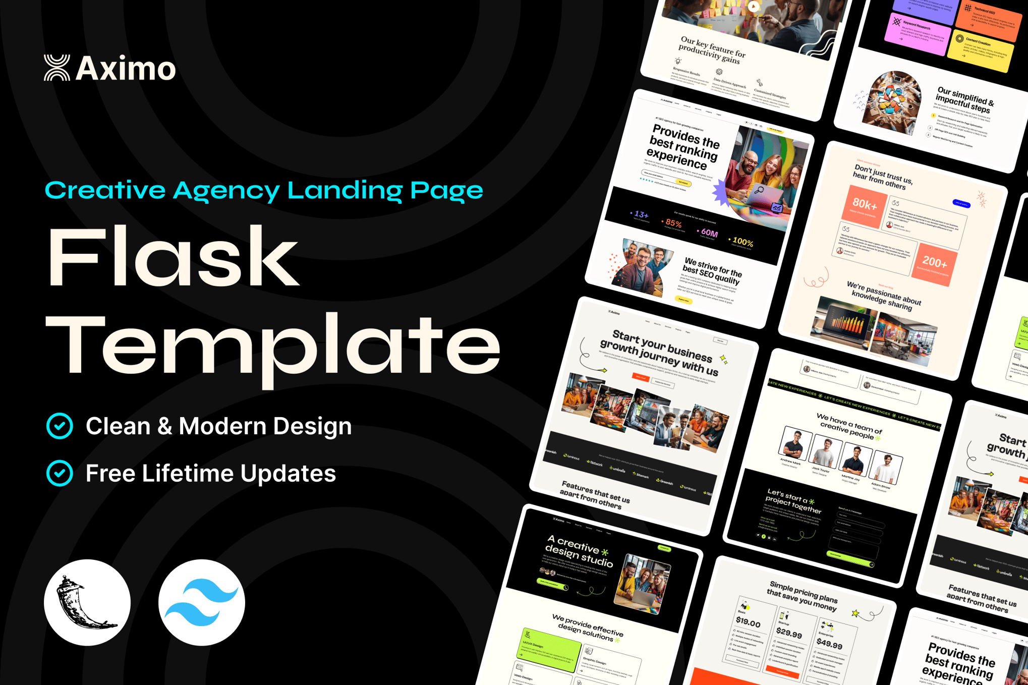 Imagen de portada de Aximo - Flask - Creative Agency Tailwind Template (plantilla web)
