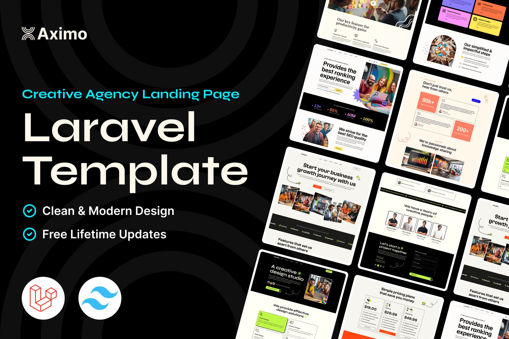 Imagen de portada de Aximo Laravel - Creative Agency Tailwind Template (plantilla web)