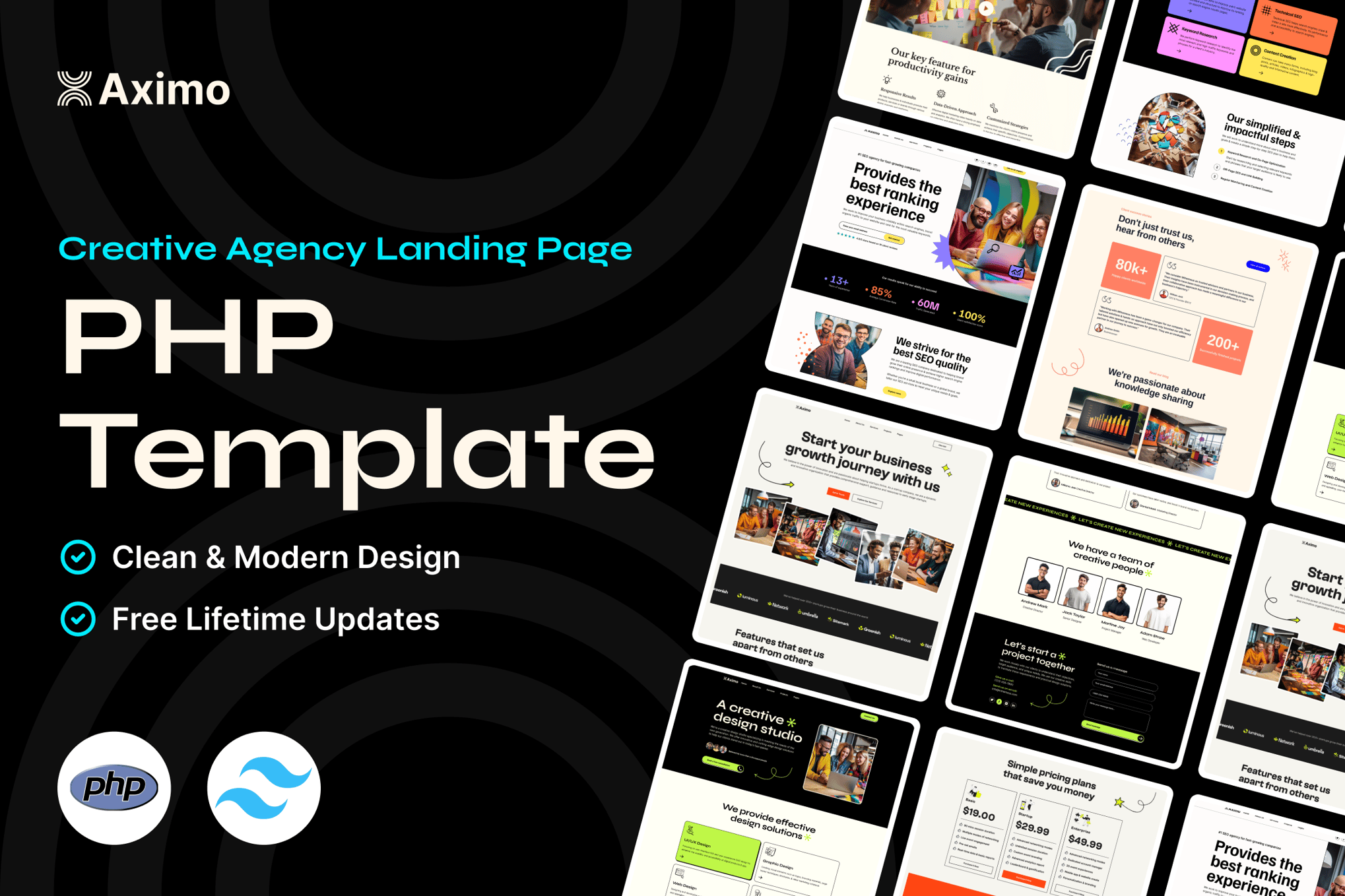 Imagen de portada de Aximo – PHP - Creative Agency Tailwind Template (plantilla web)