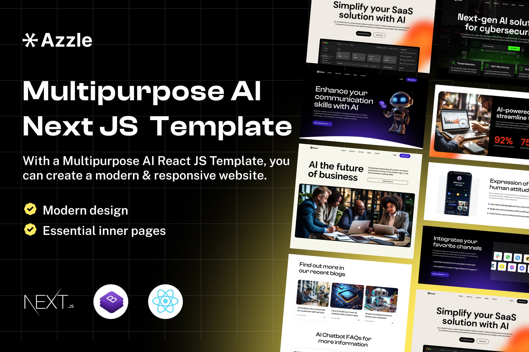 Imagen de portada de Azzle - AI Technology & Startup React Next Js Temp (plantilla web)