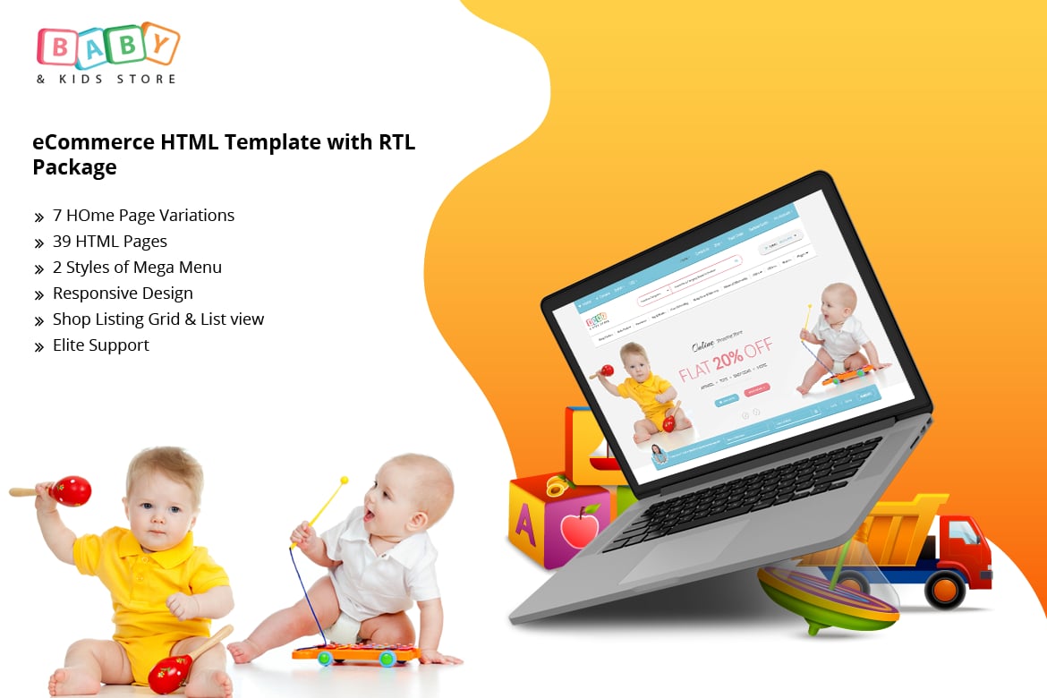 Imagen de portada de Baby & Kids Store eCommerce HTML Template with RTL (plantilla web)