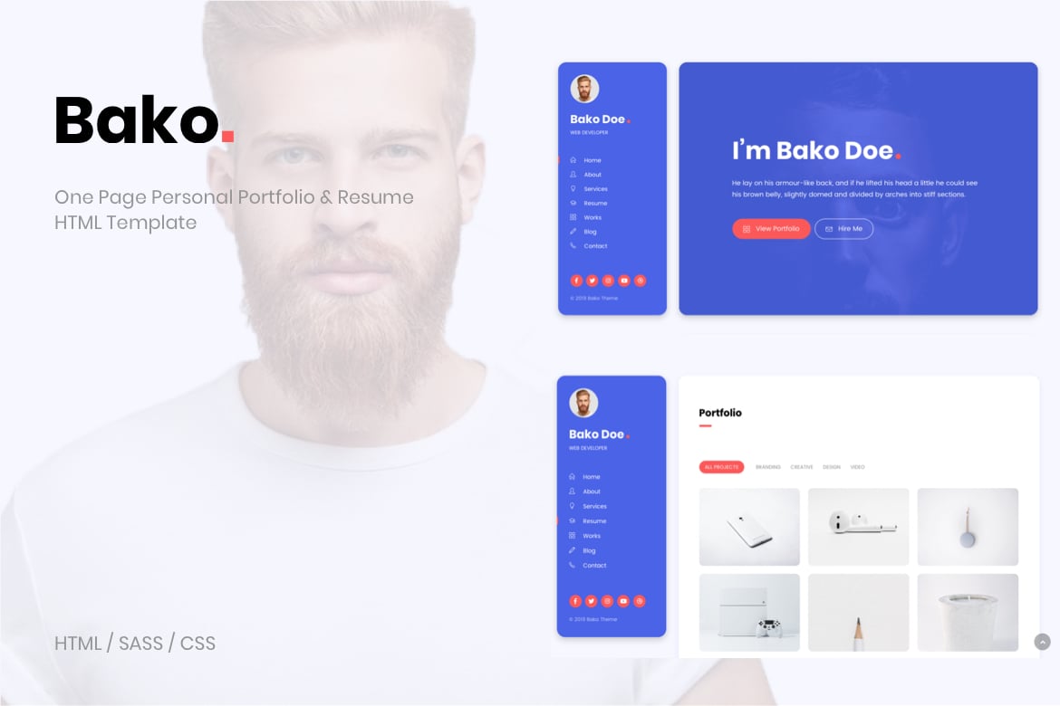 Imagen de portada de Bako - Personal Portfolio & Resume HTML Template (plantilla web)