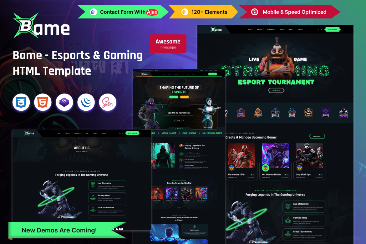 Imagen de portada de Bame - Esports & Gaming HTML Template (plantilla web)