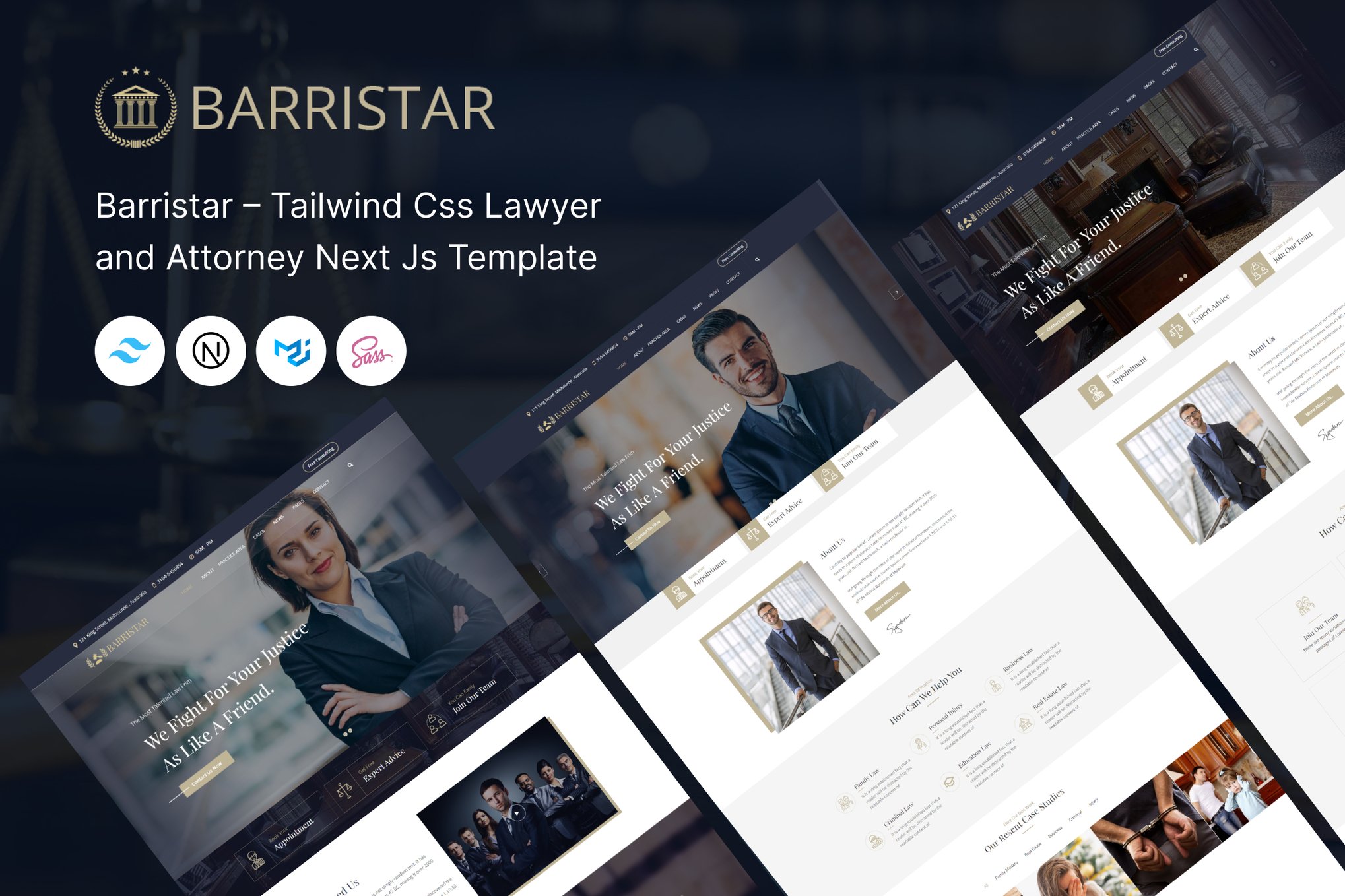 Imagen de portada de Barristar – Tailwind Css Lawyer Next Js Template (plantilla web)