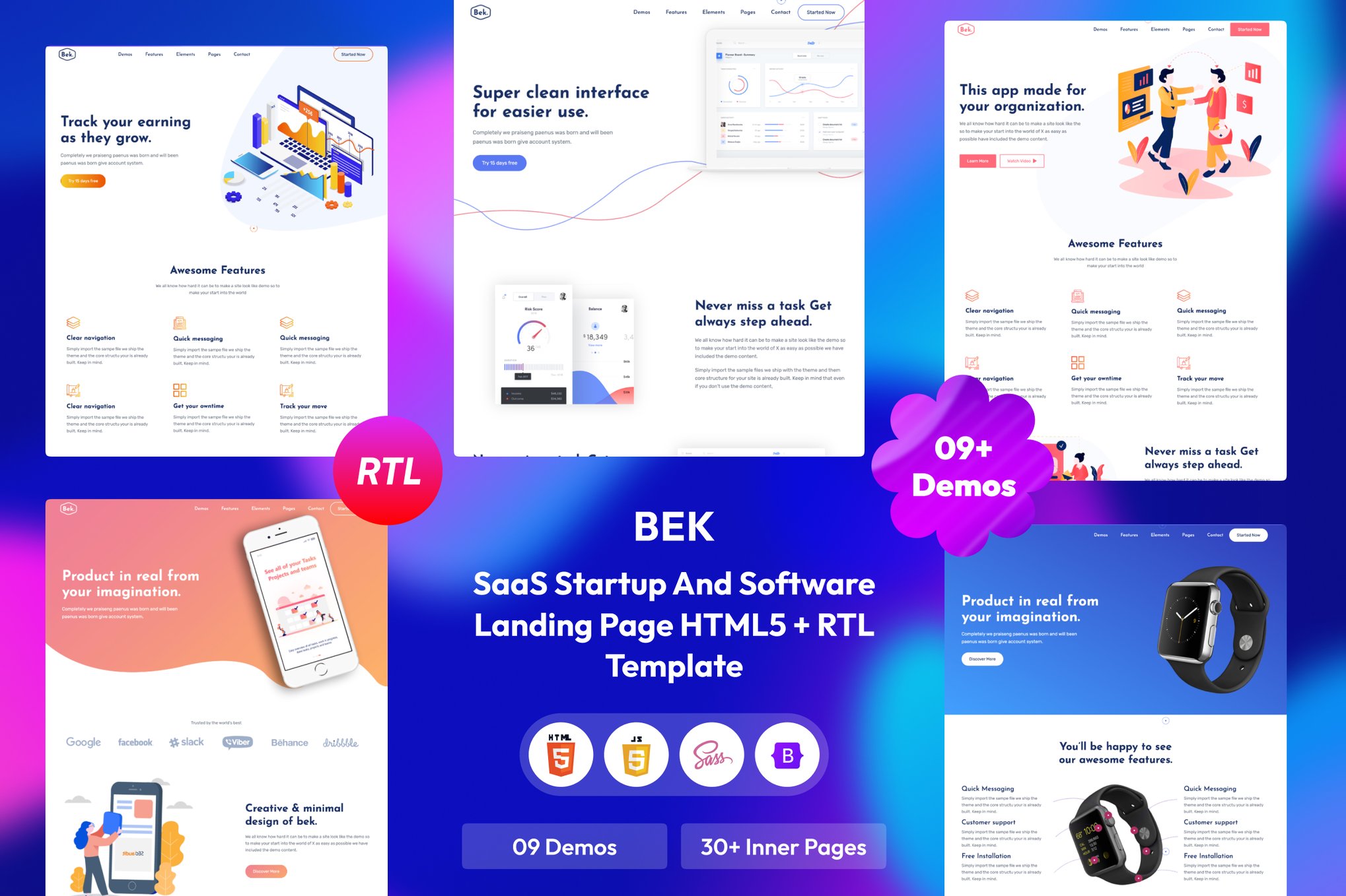 Imagen de portada de Bek - Saas & Software HTML5 + RTL Template (plantilla web)