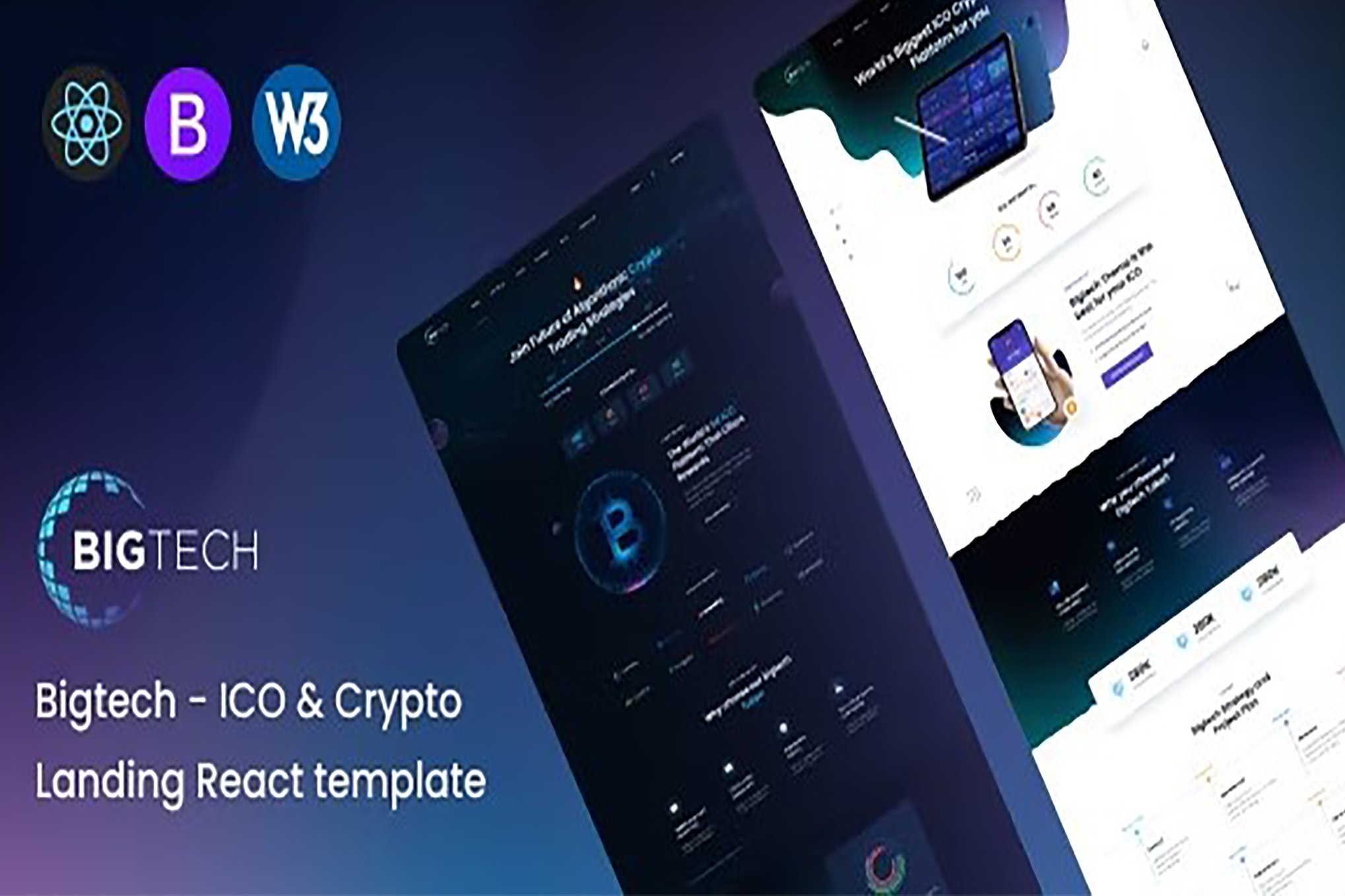 Imagen de portada de Bigtech - ICO & Crypto Landing React Template (plantilla web)