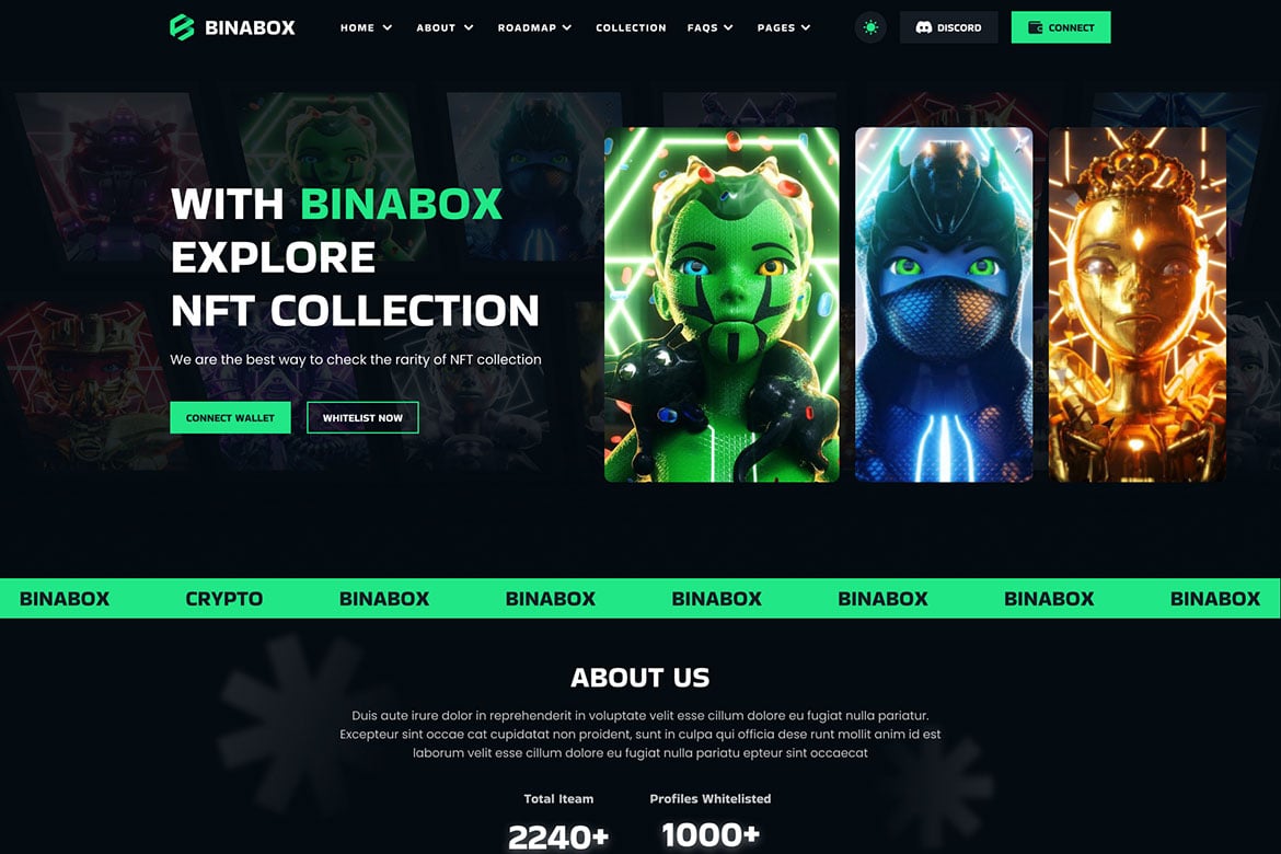 Imagen de portada de Binabox | NFT Portfolio HTML Template (plantilla web)