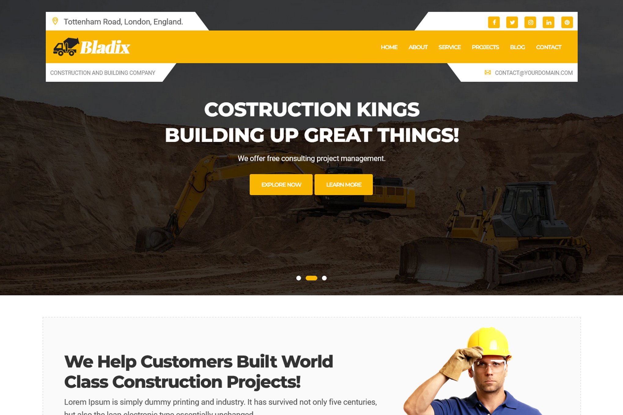Imagen de portada de Bladix - Construction and Building HTML Template (plantilla web)