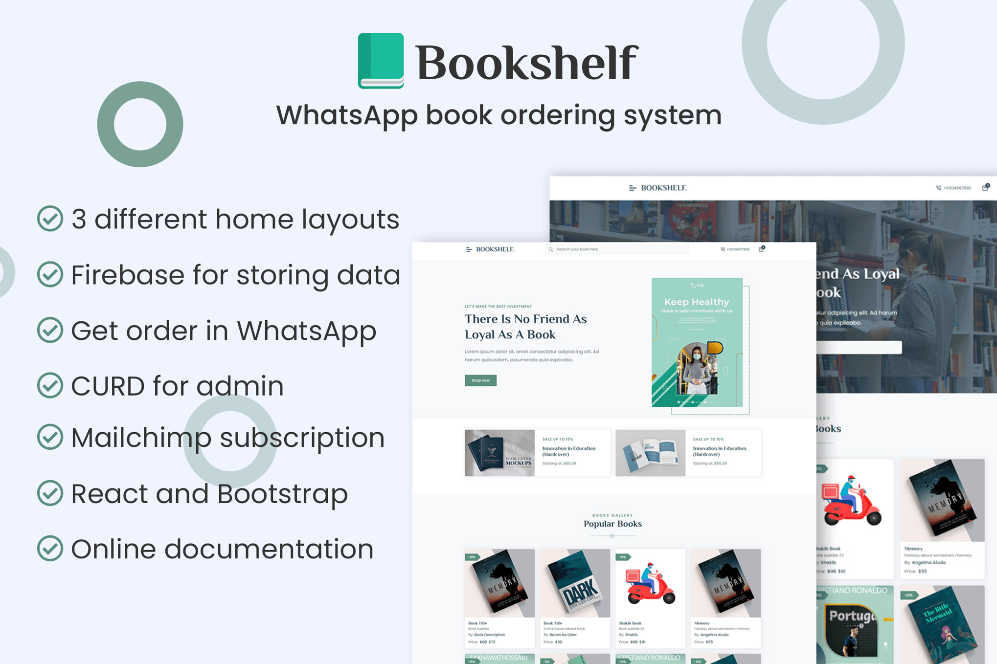 Imagen de portada de Bookshelf - WhatsApp book ordering system (plantilla web)