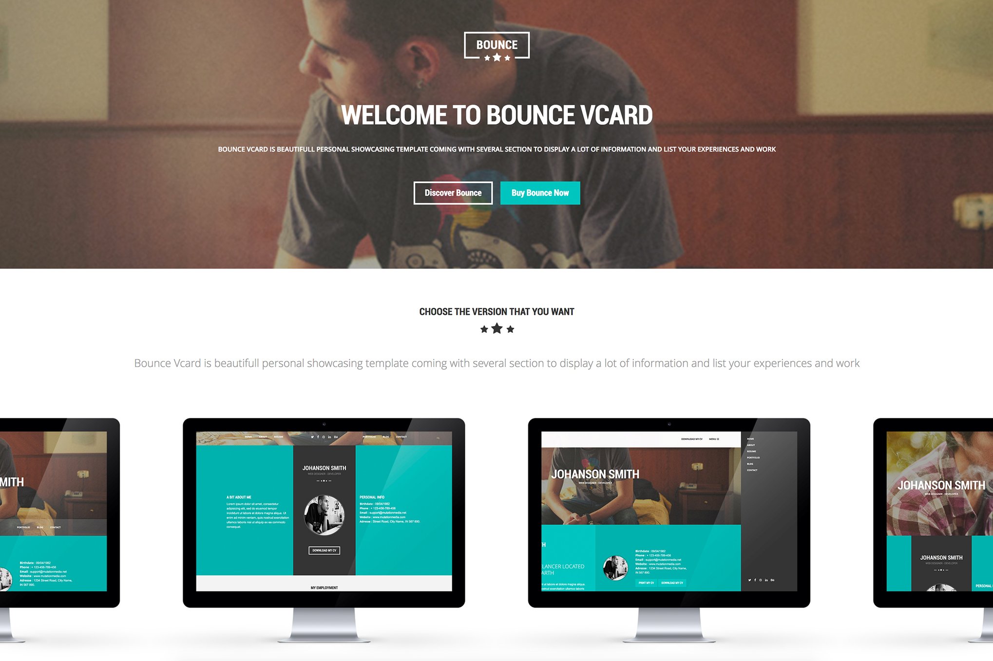Imagen de portada de BOUNCE - Responsive One Page Vcard Template (plantilla web)