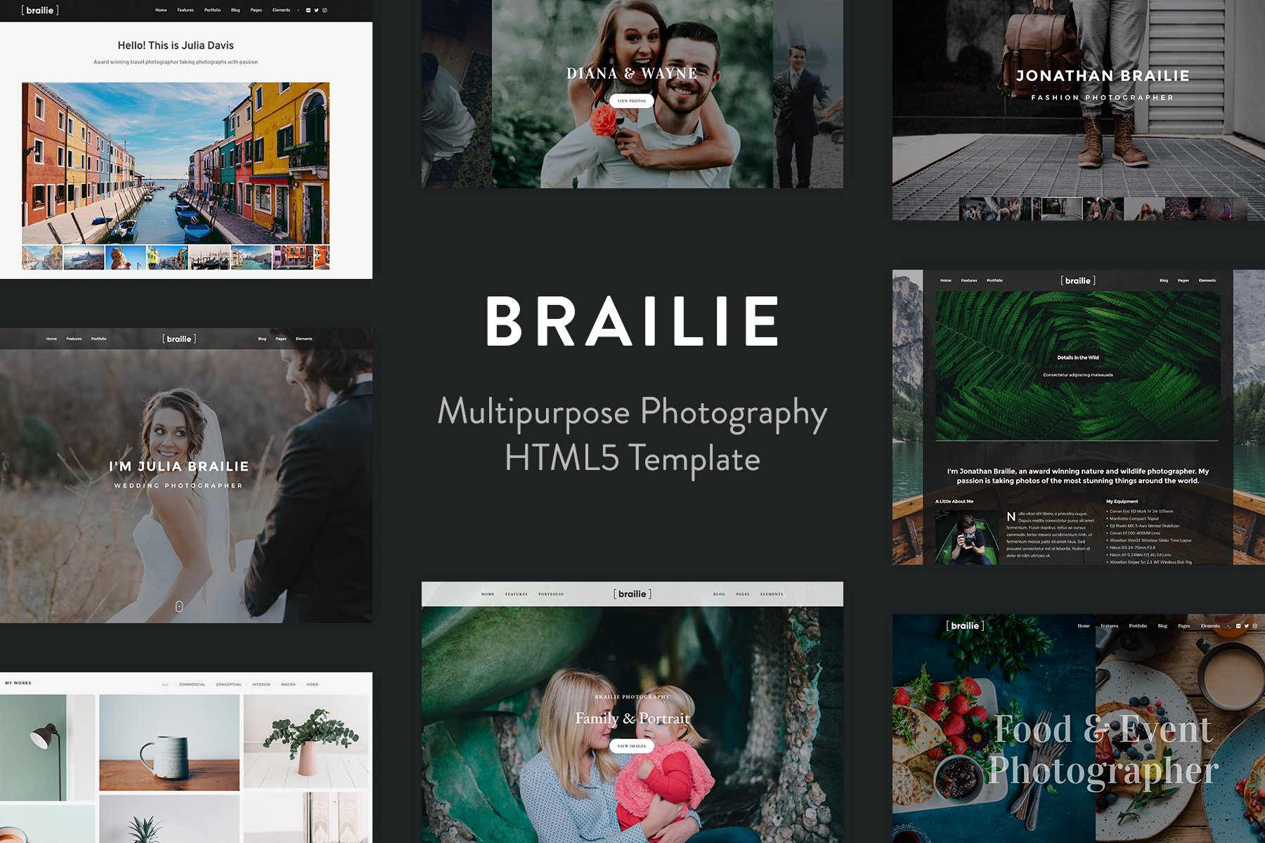 Imagen de portada de Brailie Photography Template for Photography (plantilla web)