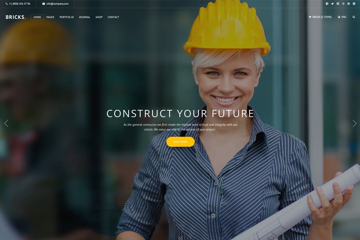 Imagen de portada de Bricks - Construction & Building Website (plantilla web)