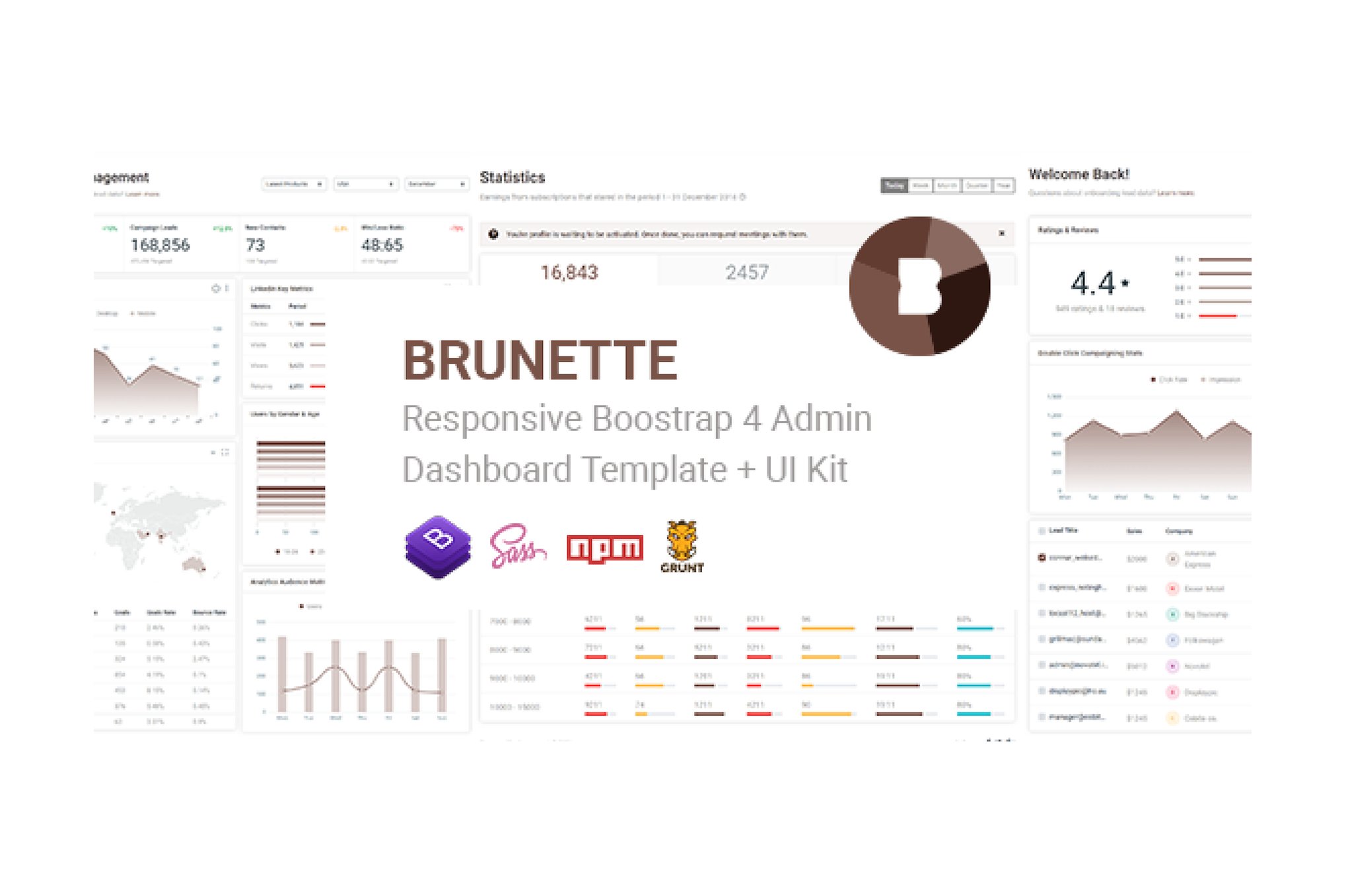 Imagen de portada de Brunette - Bootstrap 4 Admin & Powerful UI Kit (plantilla web)
