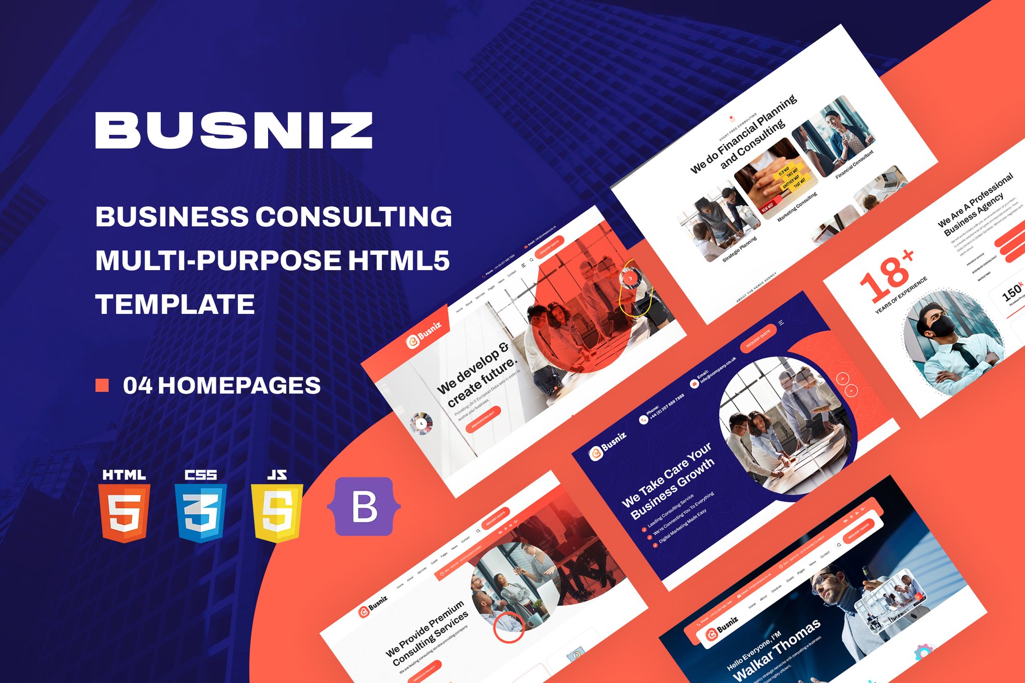 Imagen de portada de Busniz - Business Consulting Multi-Purpose HTML5 (plantilla web)