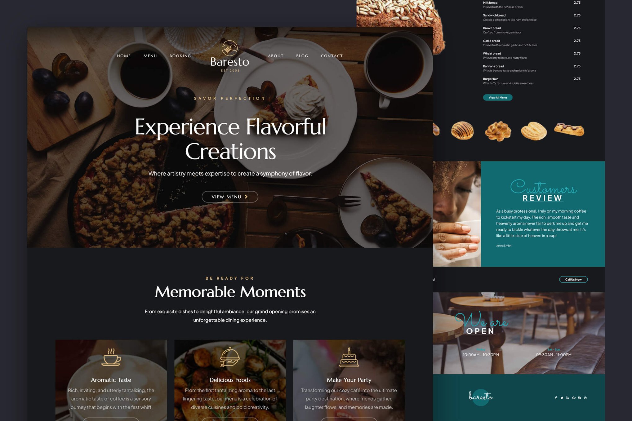 Imagen de portada de Cafe Bar and Restaurant Website Template - Baresto (plantilla web)