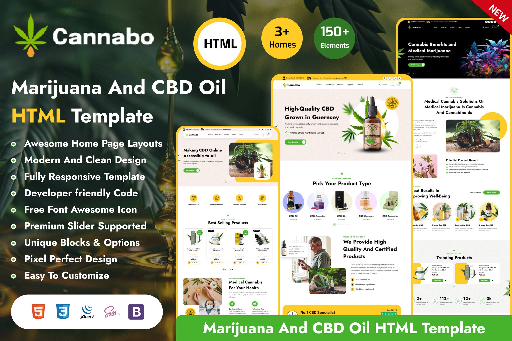 Imagen de portada de Cannabo - Cannabis & Marijuana Shop HTML Template (plantilla web)